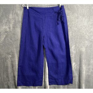 Vtg NWT ROBERT KRUGMAN Women Wide Leg Linen Capris Zip Pants Sz 10 Purple 49-8